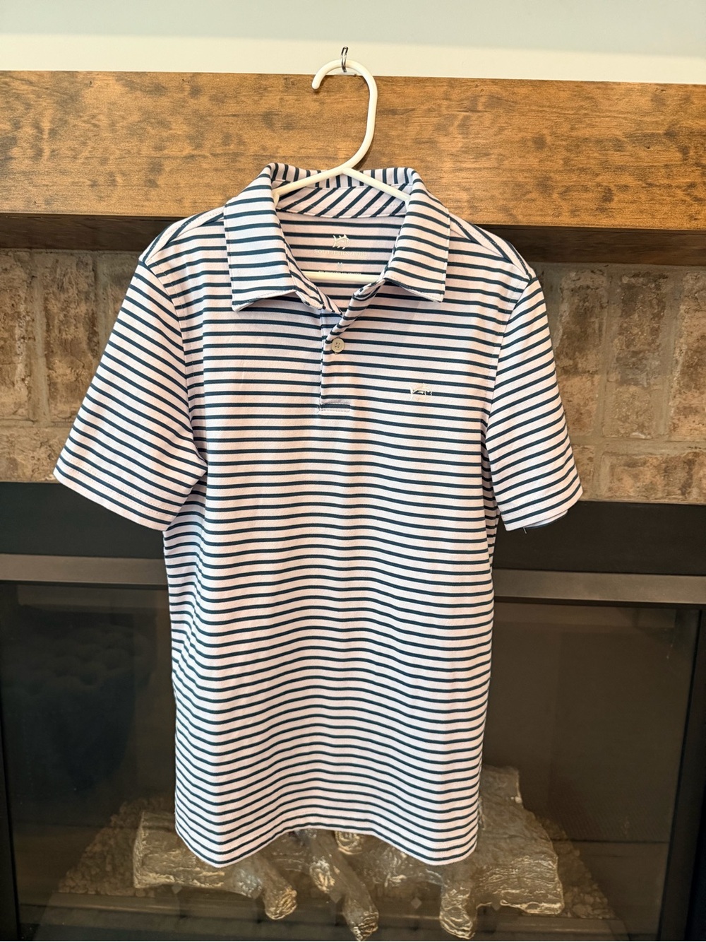 Southern Tide White and Navy Striped Polo - Boys